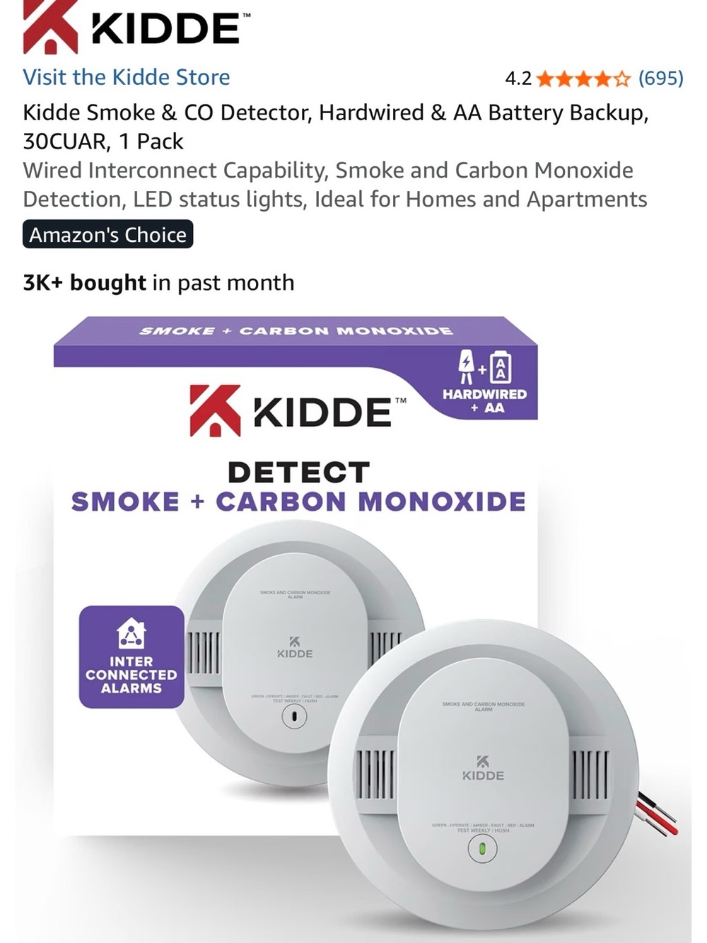Kidde White Hardwired Smoke & Carbon Monoxide Detector with AA Backup